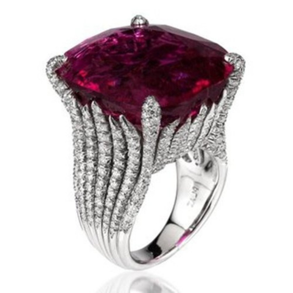 Luxury Platinum‎ Filled 925 Silver Red Cocktail New